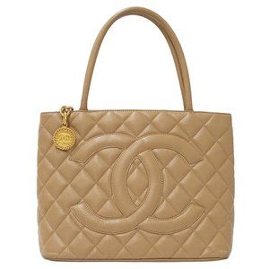 CHANEL Beige Caviar Leather Tote Bag